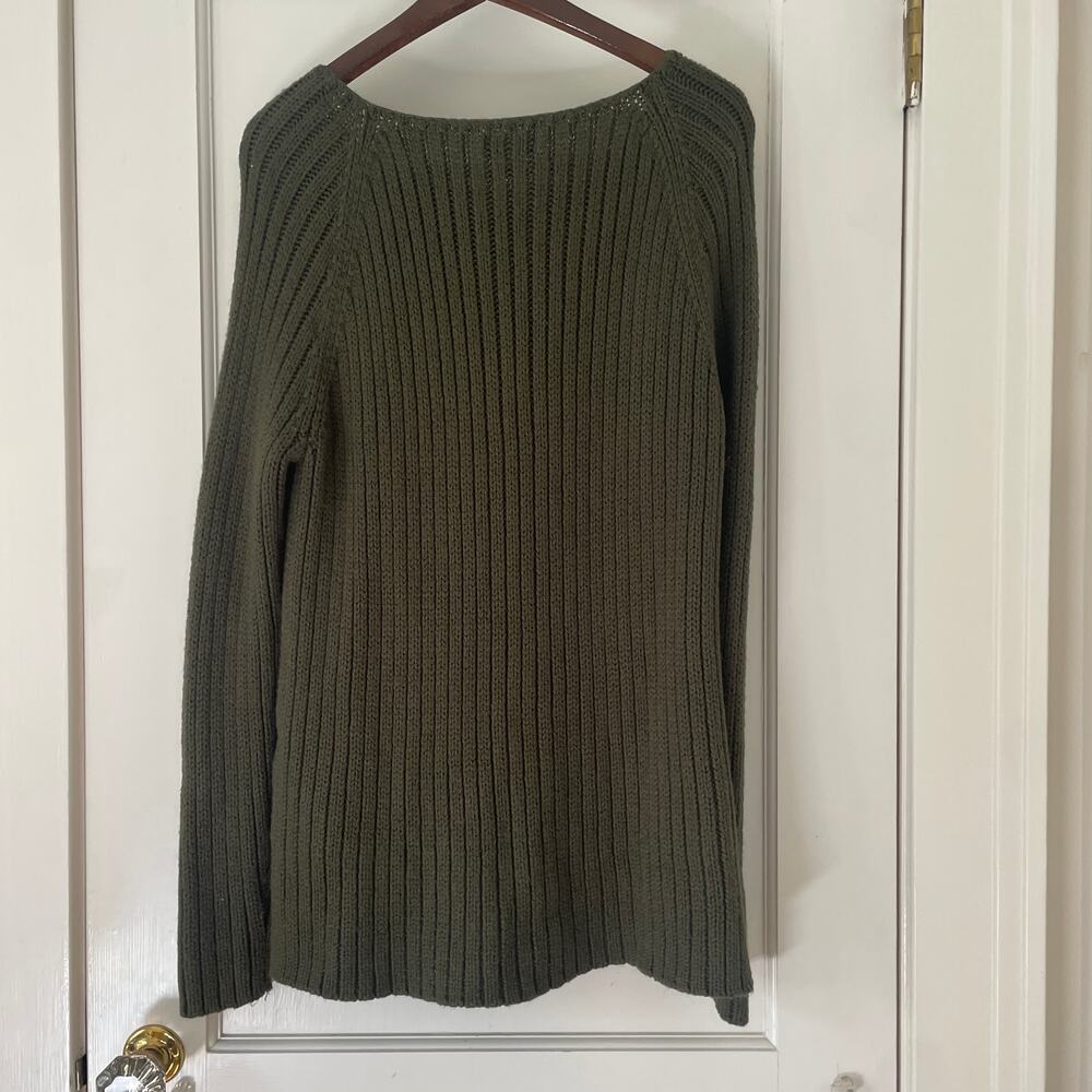 KF/KaufmanFranco Collective Olive Cable Knit Sweater Size Large High Low Wool - Picture 6 of 8